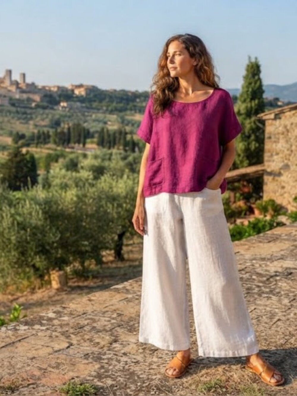 Relaxed Magenta Linen Top